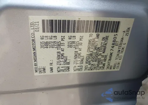 2021 Nissan Rogue Sv Fwd из США, поврежденный, VIN 5N1AT3BA6MC748805